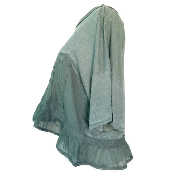 NEW Free People Fall In Love Lace Ruffle Tee Washed Army Green Womens Size M NWT - Picture 10 of 17